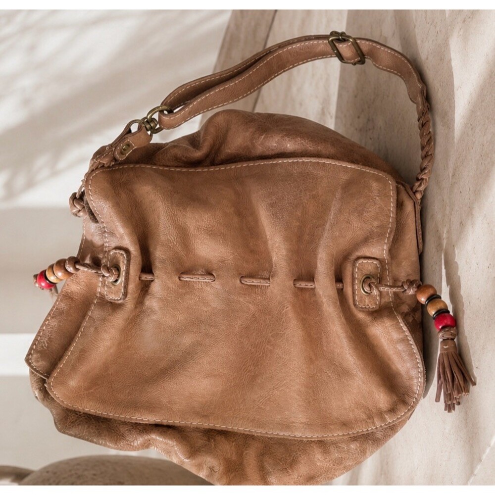 Nine West Vintage America Brown Hobo Shoulder Bag Large Braided leather purse